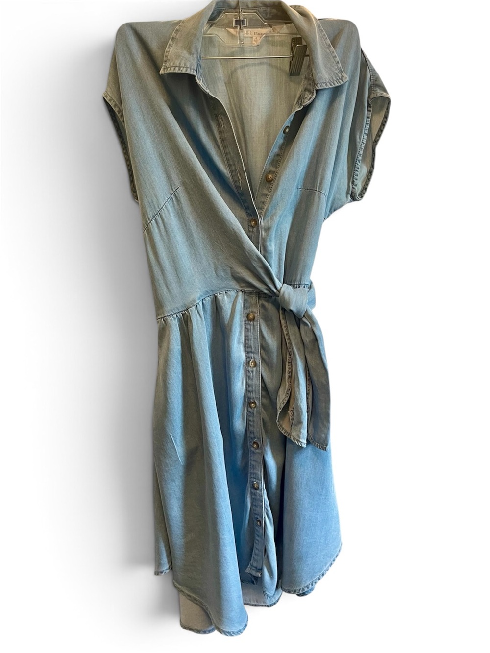 RACHEL Rachel Roy Light Blue Denim Midi Dress with Tie Waist